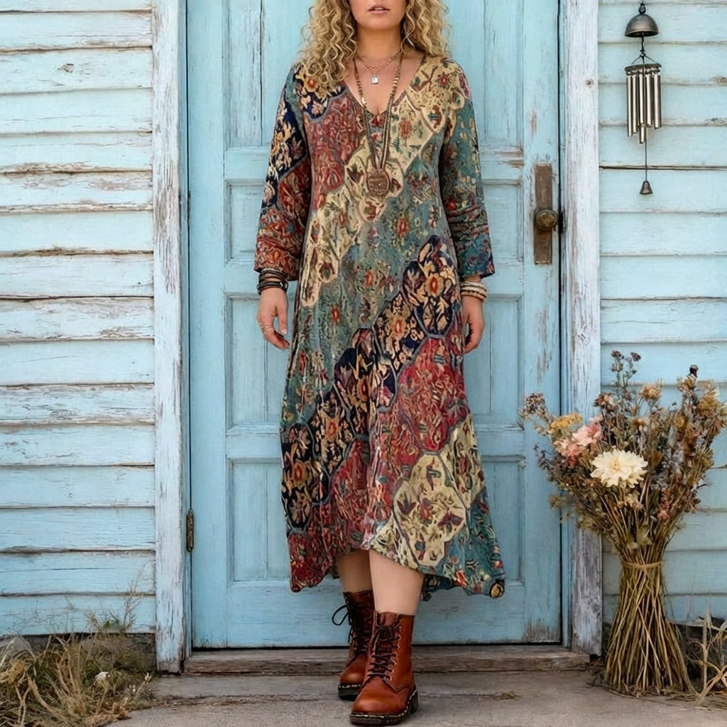 Isabeau | Robe décontractée à manches longues inspirée vintage