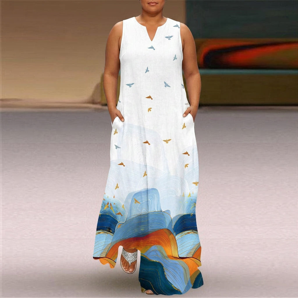 Leona | Robe Maxi Sans Manches à Col V
