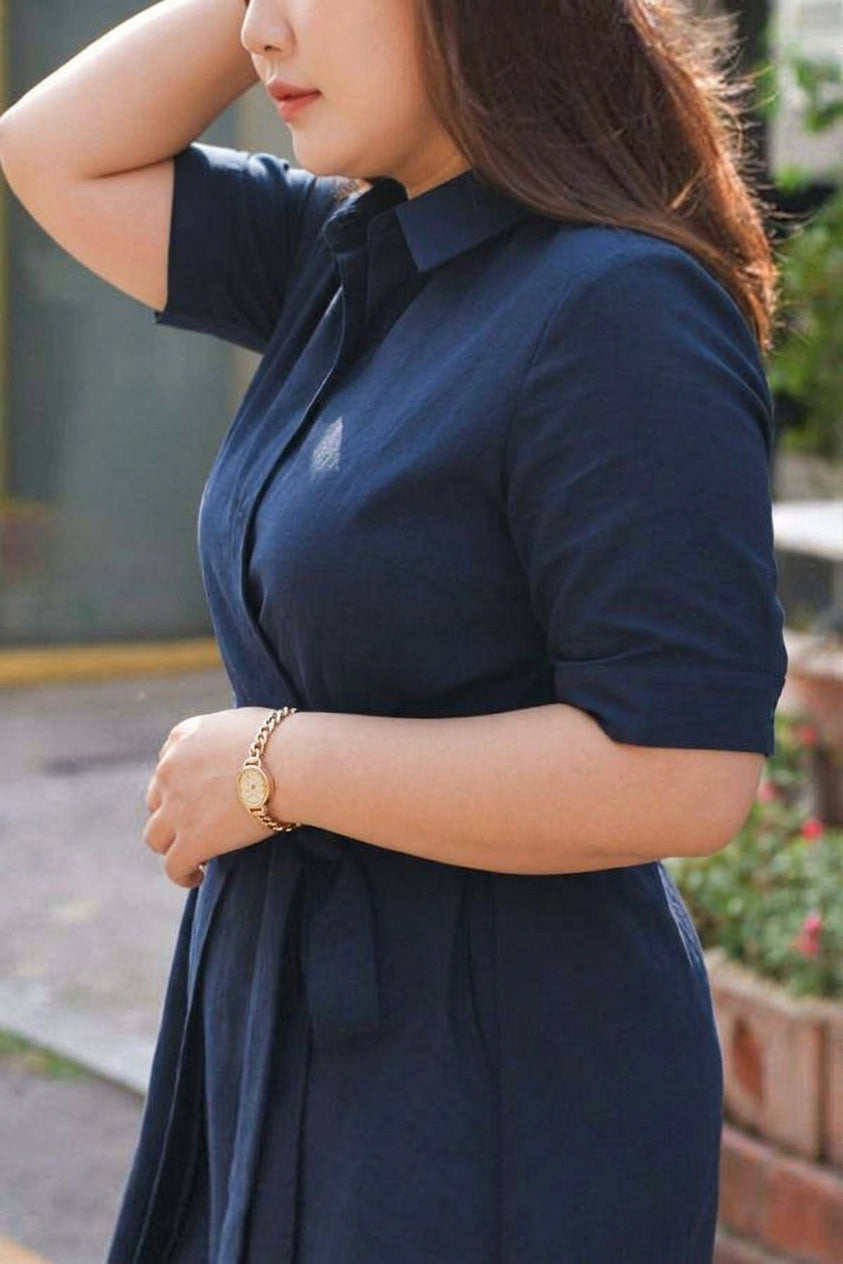 Cordelia - Robe Chemise Ceinturée Marine