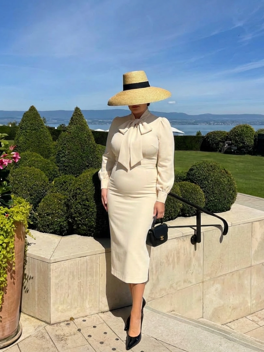 Keiko | Robe midi ajustée avec manches longues et nœud au cou