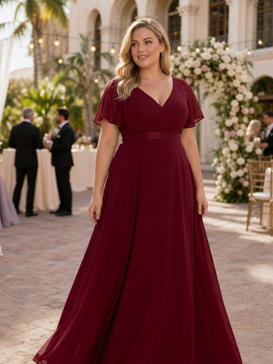 Cataleya | Robe maxi à manches courtes en flutter avec taille définie