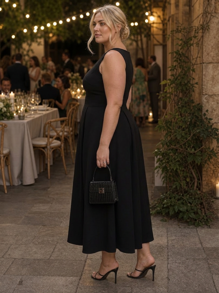 Isadora | Robe midi à buste ajusté sans manches et col rond