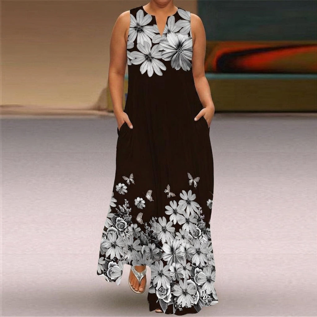 Beatrix Fleur | Robe Maxi Fleurie Sans Manches à Col V