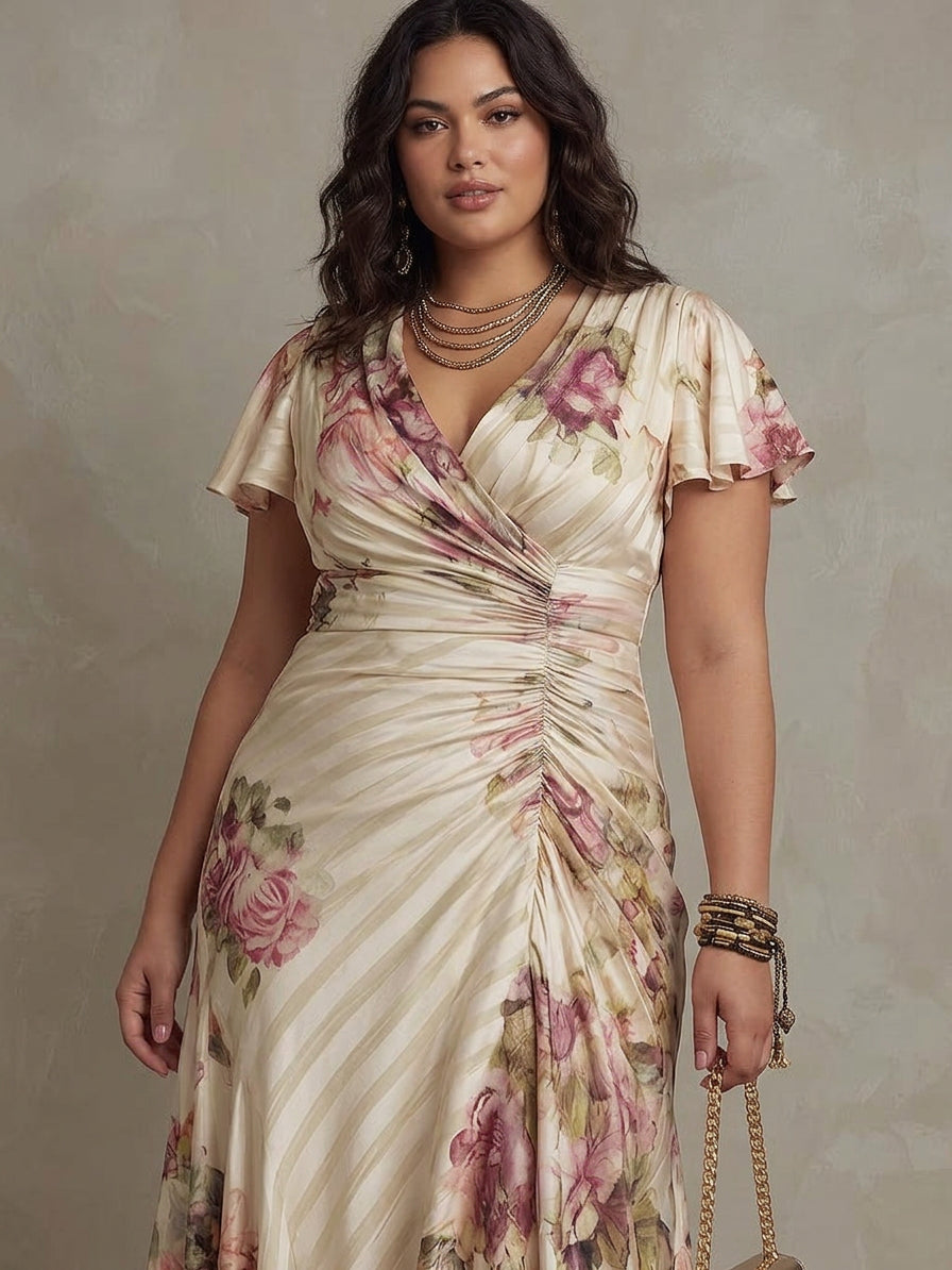 Thea | Robe Midi Satinée Florale Vintage