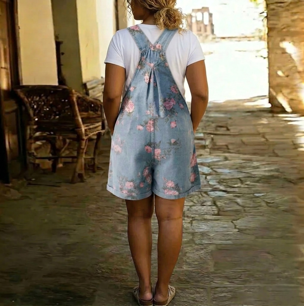 Solene | Combinaison florale en denim vintage lavé et doux au toucher