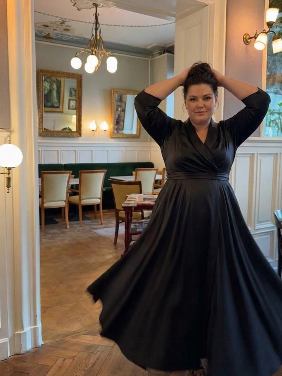 Cataleya | Robe Midi avec Décolleté Croisé et Manches Trois Quarts