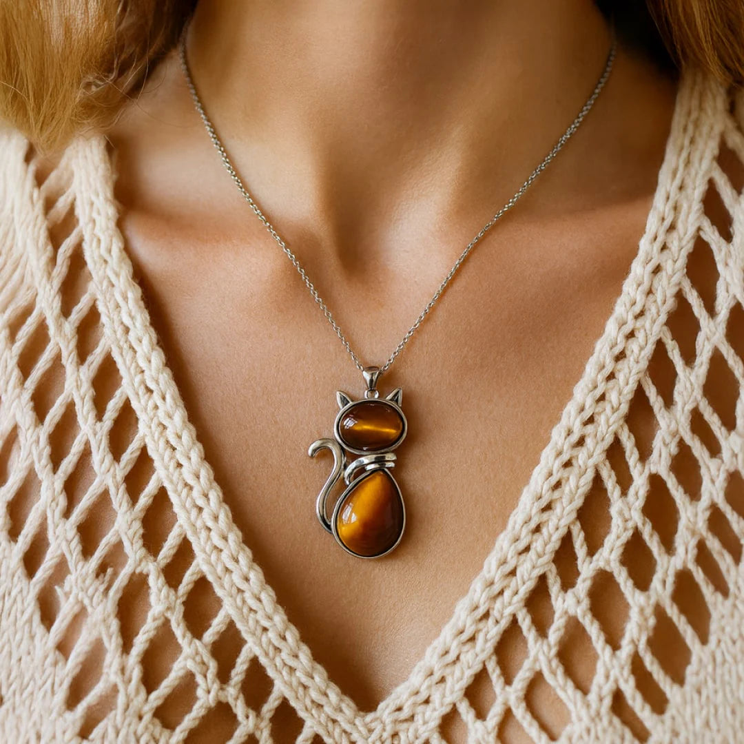 Pendentif Chat en Pierre Naturelle