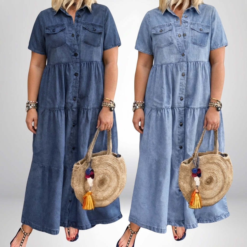 Leontine | Robe Maxi en Jean à Volants pour Femmes