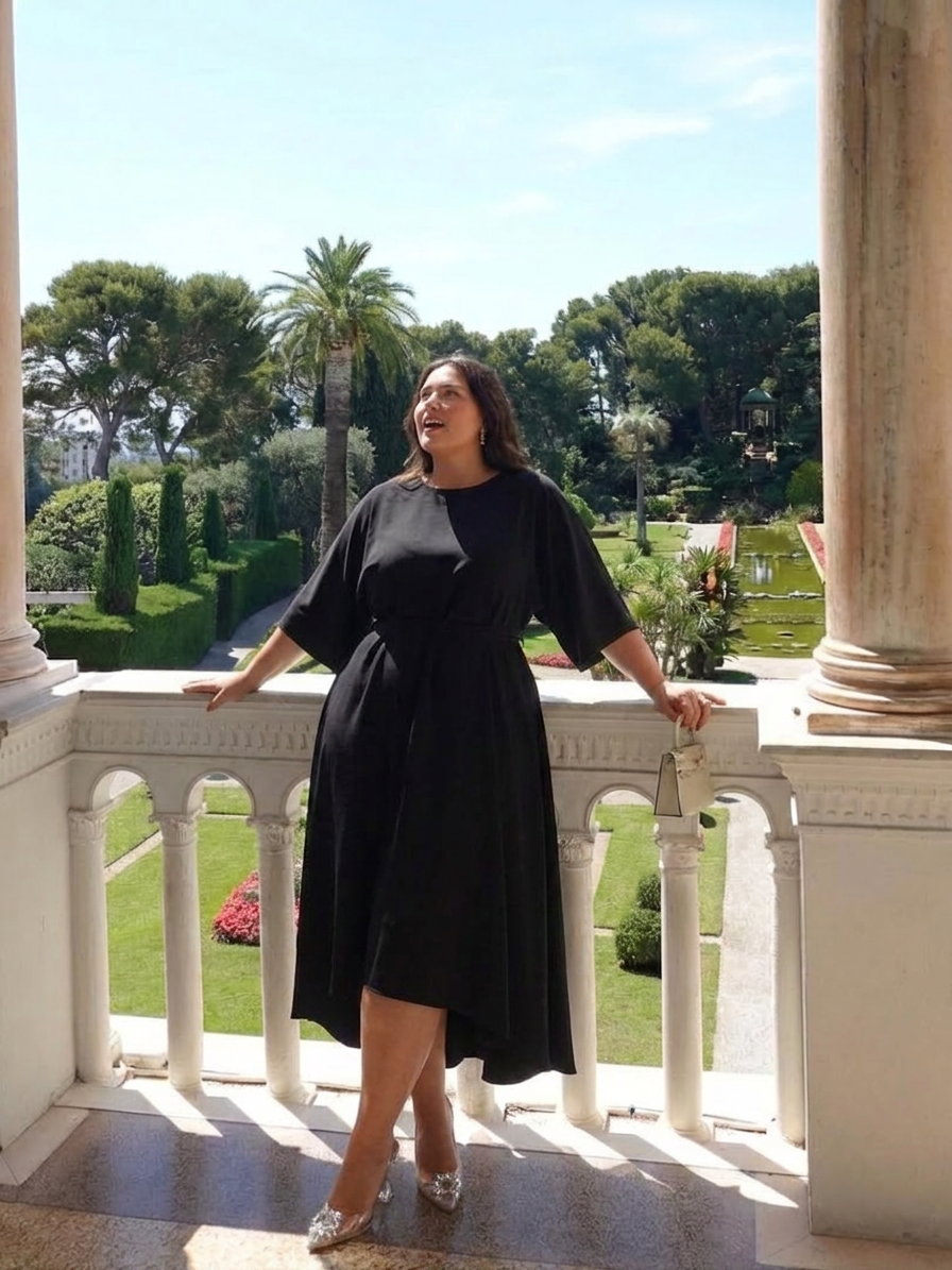 Amina | Robe Midi Asymétrique avec Manches de Manteau et Taille Définie