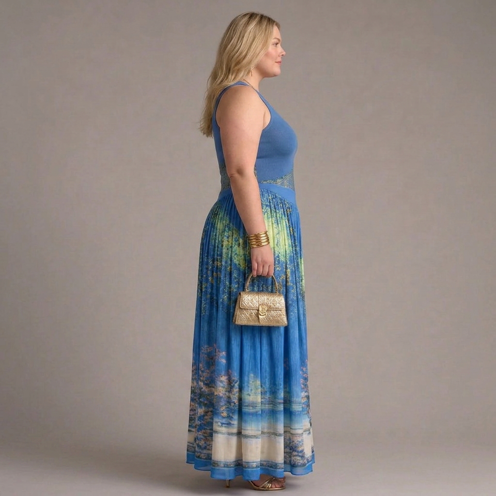 Selma | Robe sans manches avec corsage imprimé et jupe maxi fluide