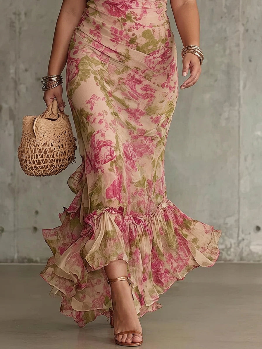 Faye | Robe Maxi à Manches Bouffantes Imprimée Rose Vintage
