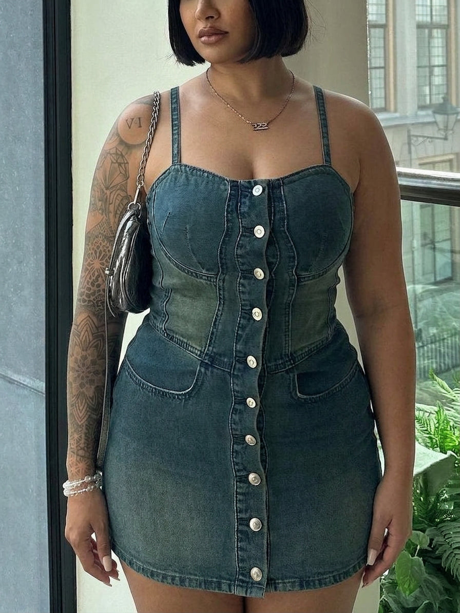 Robe à Bretelles Rhian à Boutonnage Simple