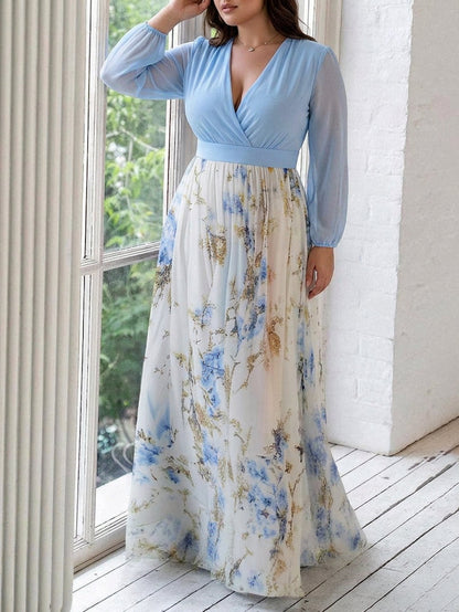 Dahlia | Robe Maxi V-Col en Imprimé Floral Éblouissant