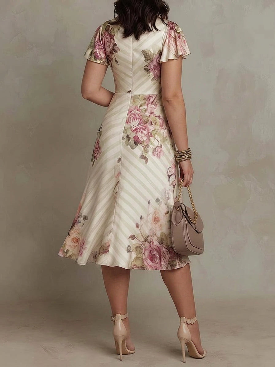 Thea | Robe Midi Satinée Florale Vintage