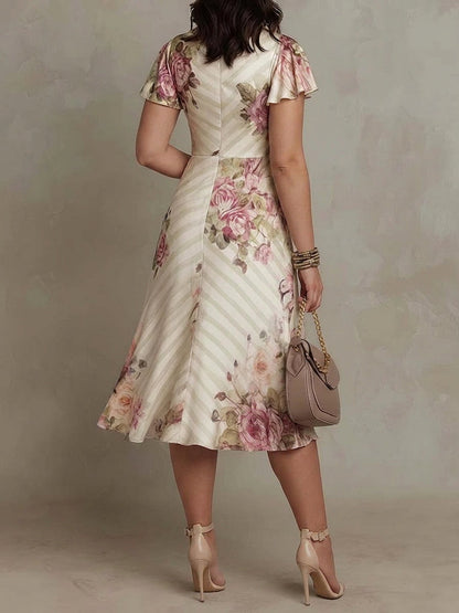 Thea | Robe Midi Satinée Florale Vintage