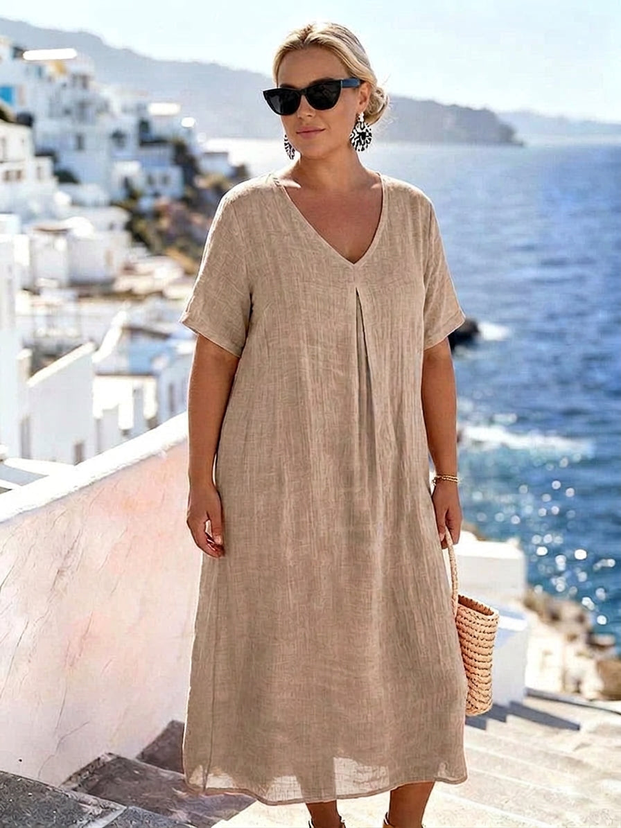 Robe Laisa à Col V : Élégance Quotidienne Sans Effort