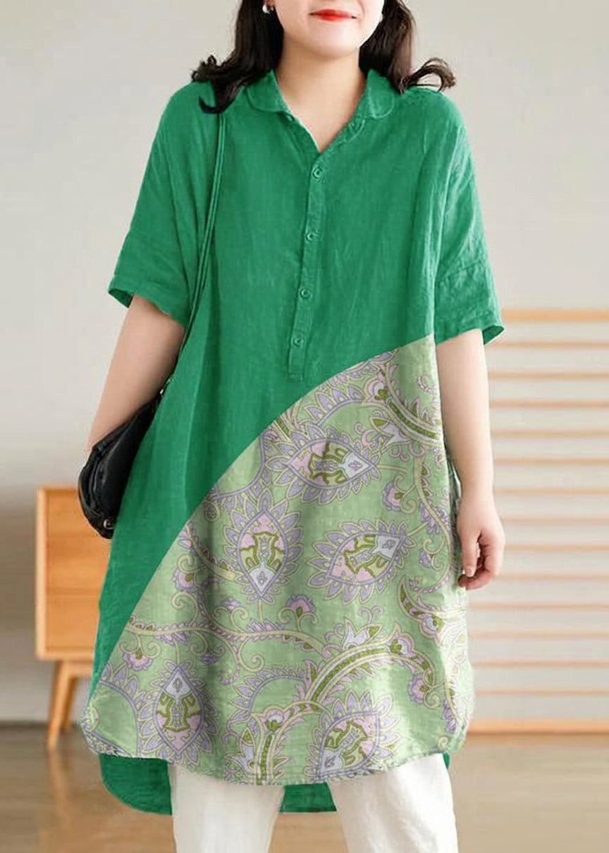 Sabine - Robe Chemise en Lin Vert Jade pour Femmes