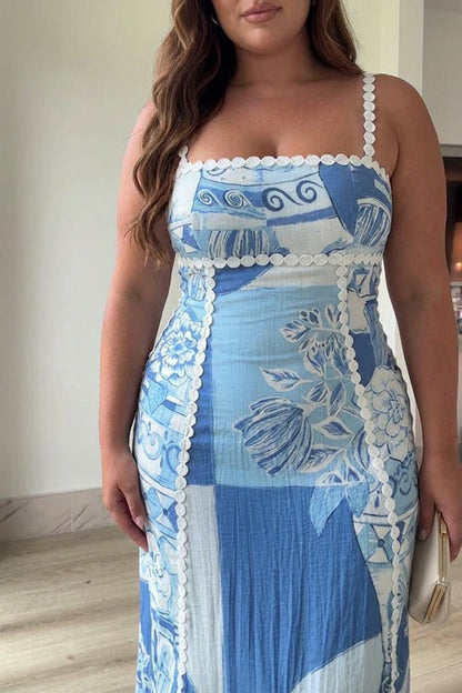 Mira | Robe Maxi Imprimée avec Nœud au Dos en Ric Rac