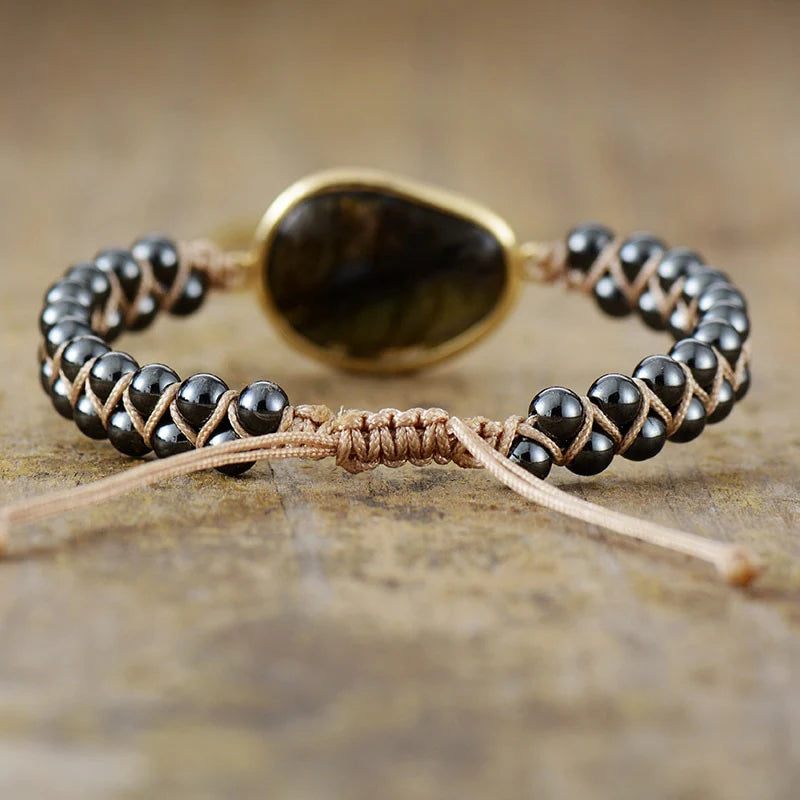 Bracelet "Oeil Céleste" en Labradorite & Hématite