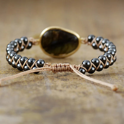 Bracelet "Oeil Céleste" en Labradorite & Hématite