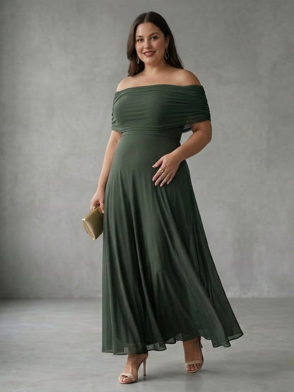 Astrid | Robe Midi Drapée Hors Épaule