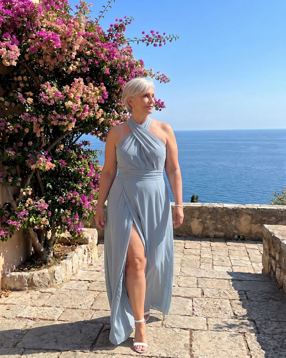 Nia | Robe Midi Drapée à Fente Latérale et Col Croisé