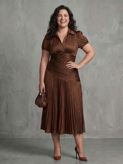 Vita | Robe Midi à Taille Plissée à Rayures