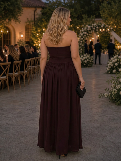 Clemence | Robe midi à corsage froncé sans bretelles