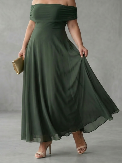 Astrid | Robe Midi Drapée Hors Épaule