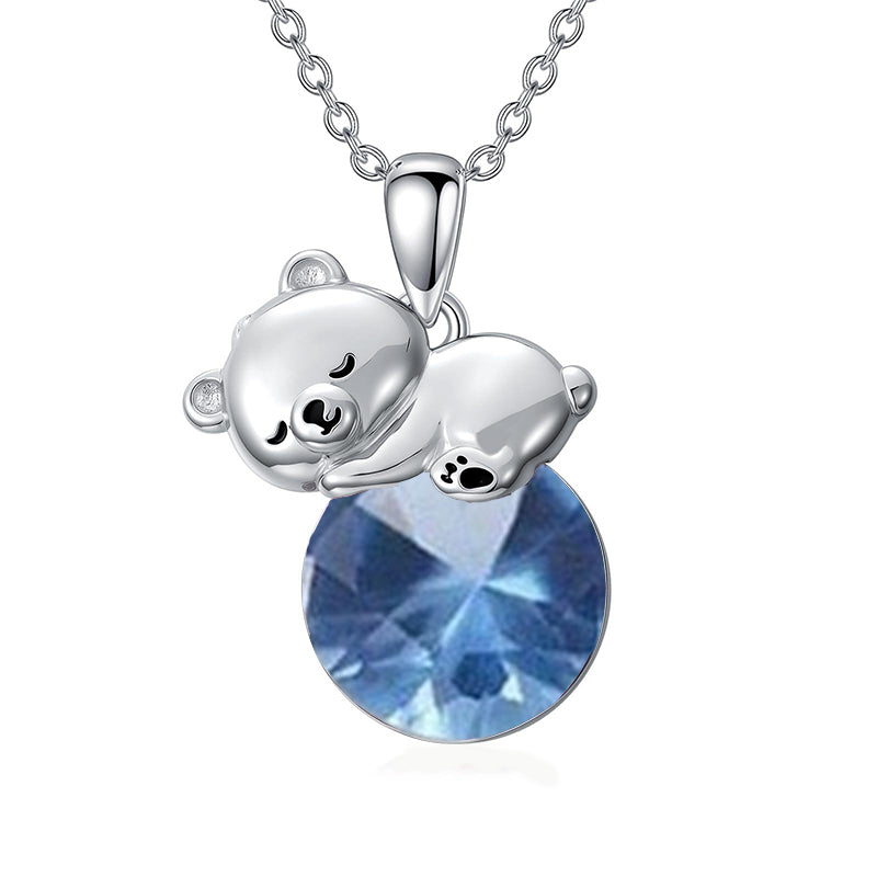 Collier Ours Cristal Argent Sterling Élégant