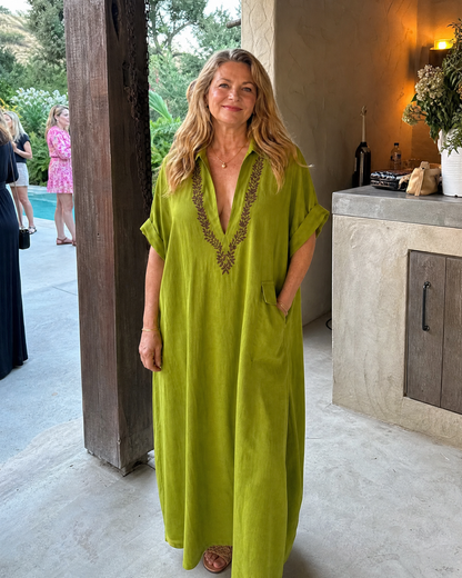Posy | Robe Maxi Détail Poche Brodée à Col V Détendu