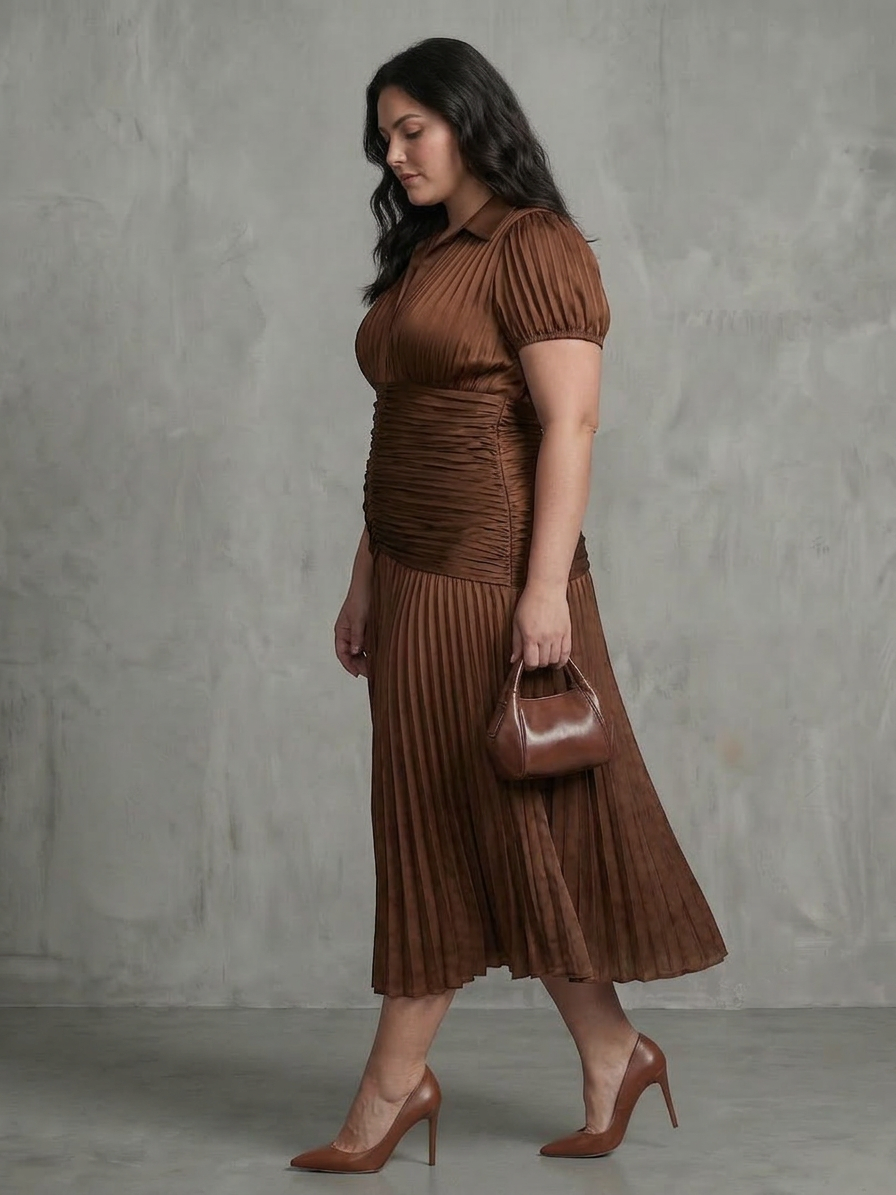 Vita | Robe Midi à Taille Plissée à Rayures