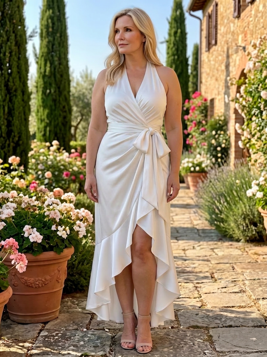 Amina | Robe Midi Asymétrique à Encolure Halter