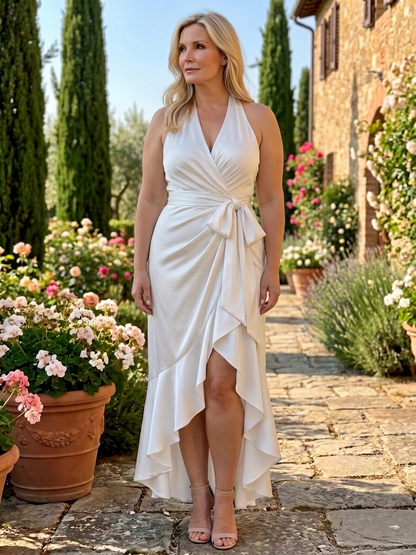 Amina | Robe Midi Asymétrique à Encolure Halter
