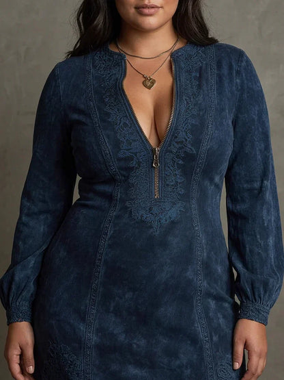 Layla – Robe Mini en Suède Bleue avec Dentelle