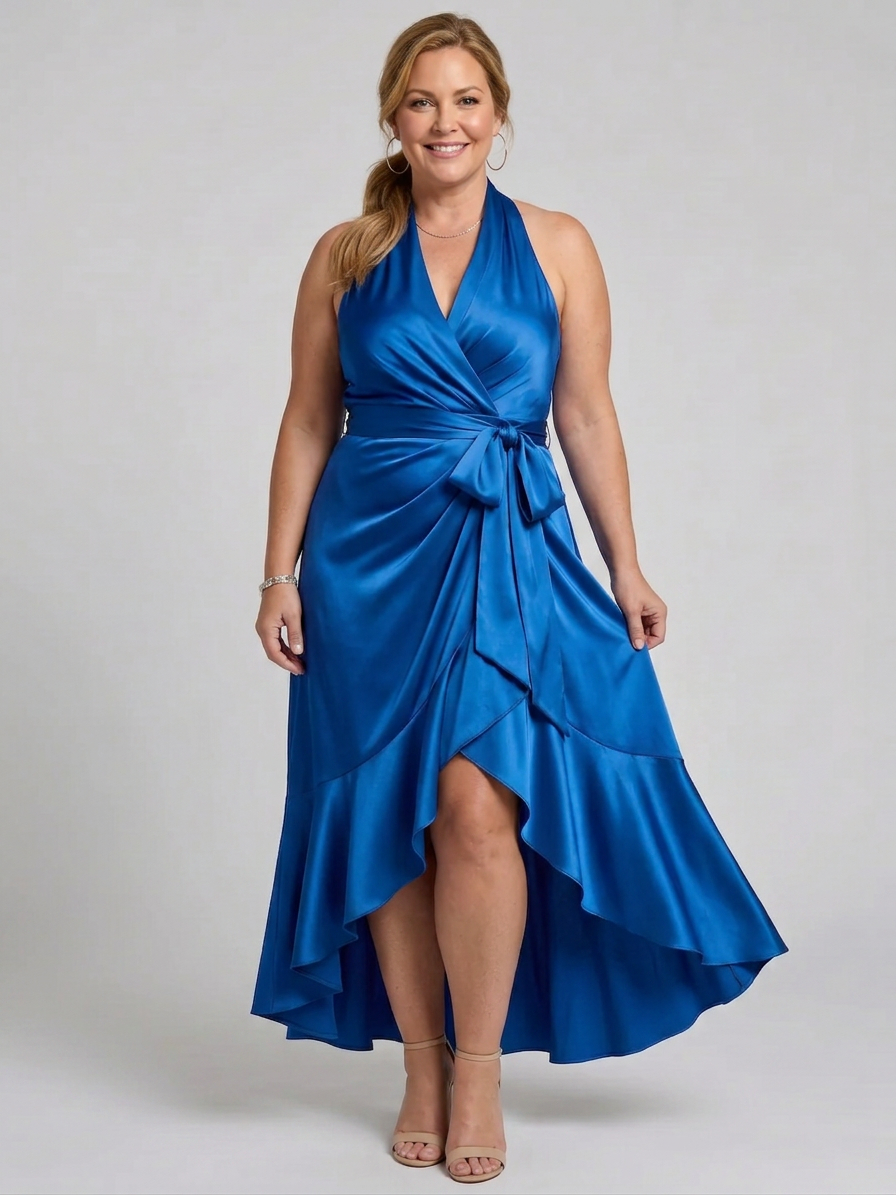 Amina | Robe Midi Asymétrique à Encolure Halter