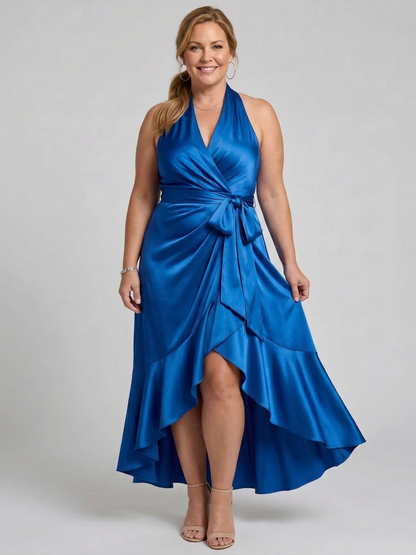 Amina | Robe Midi Asymétrique à Encolure Halter