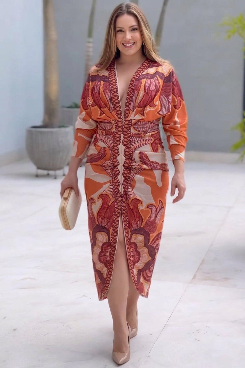 Signy | Robe Midi Dolman Imprimé Unique Évasion Solaire