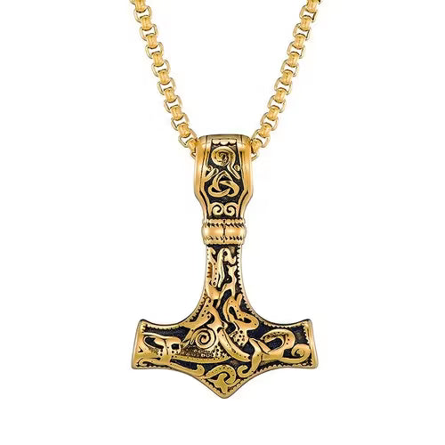 Collier Mjölnir doré gravé
