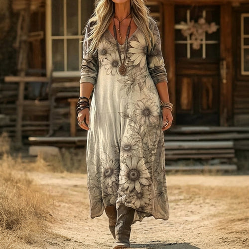 Juna | Robe décontractée à manches longues inspirée du vintage