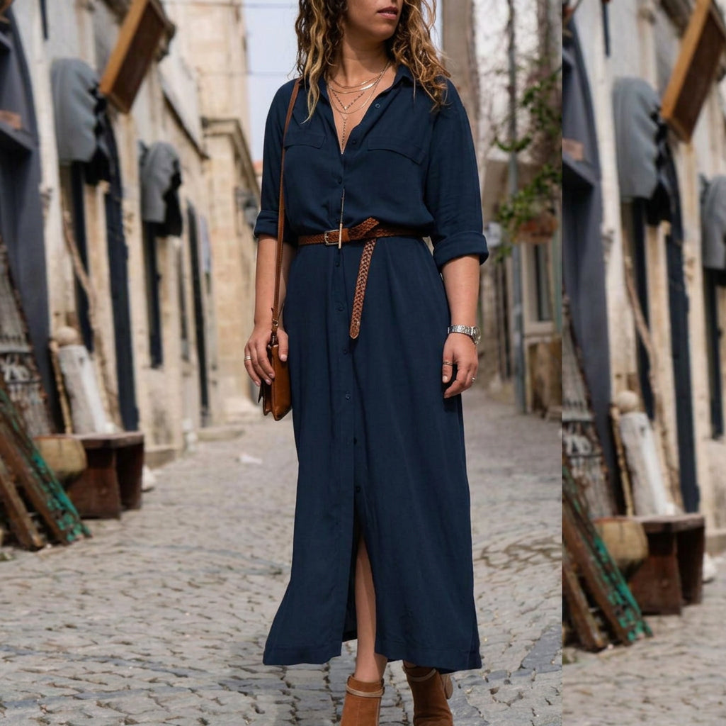 Robe Ceinturée à Manches Longues Lark : Silhouette Féminine Élégante