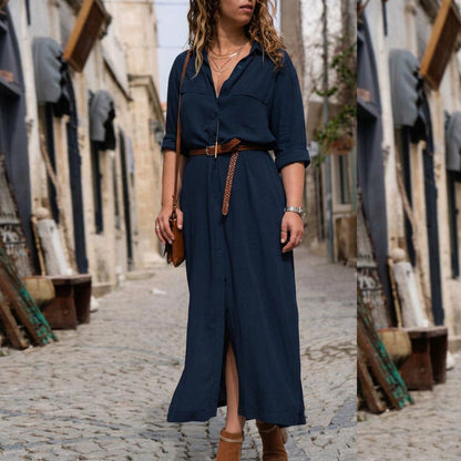 Robe Ceinturée à Manches Longues Lark : Silhouette Féminine Élégante