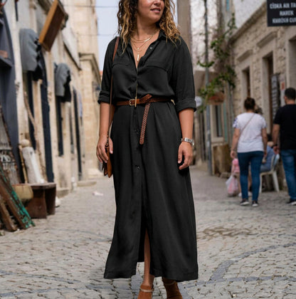 Robe Ceinturée à Manches Longues Lark : Silhouette Féminine Élégante