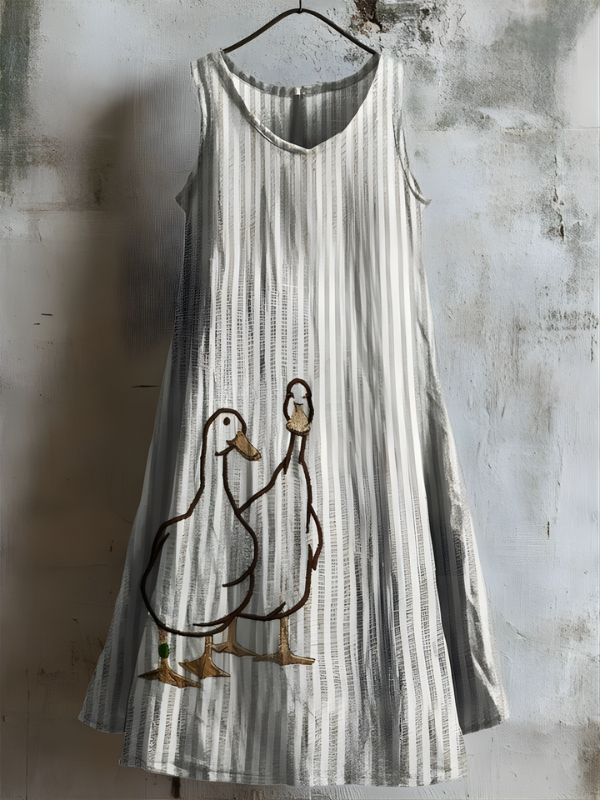 Lavinia - Robe débardeur brodée de canards de campagne