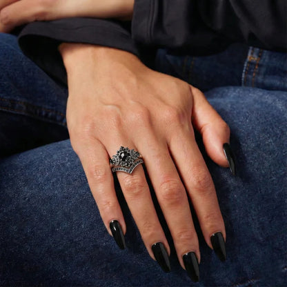 Bague Triple Lune Pierres Noires