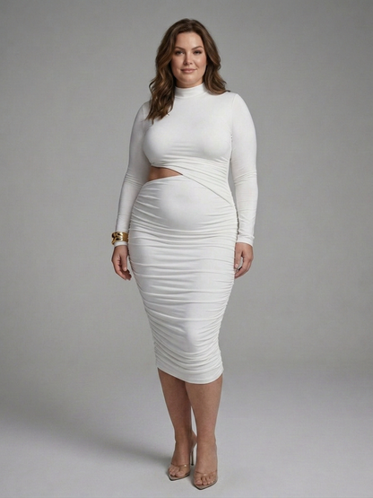 Ingrid | Robe Midi avec Découpe sur le Côté et Manches Longues
