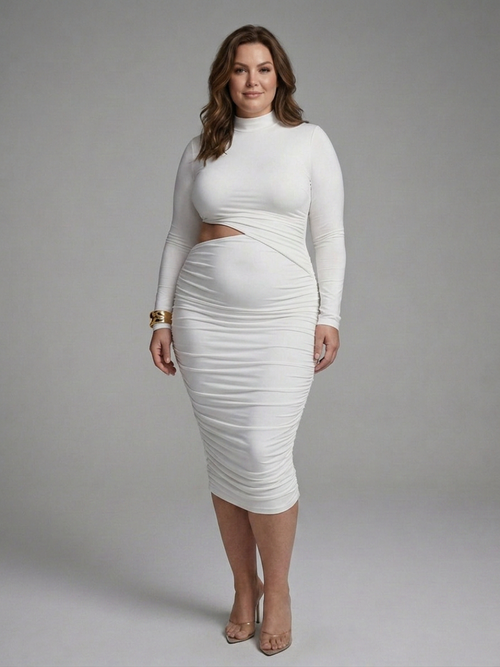 Ingrid | Robe Midi avec Découpe sur le Côté et Manches Longues