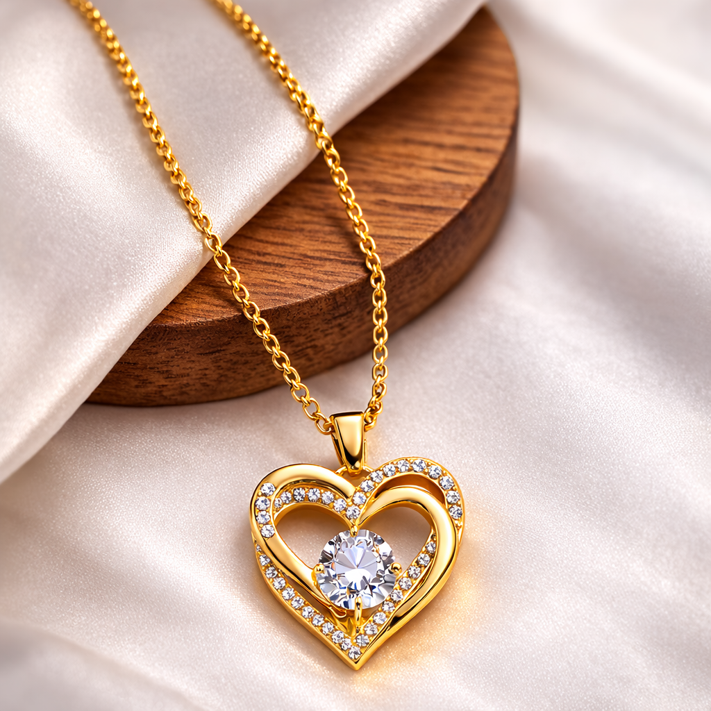 Collier Cœur Double aux Cristaux Étincelants
