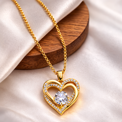 Collier Cœur Double aux Cristaux Étincelants