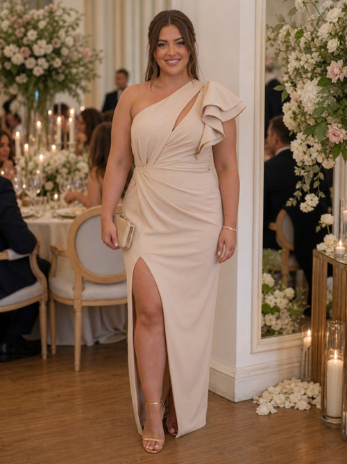 Mei | Robe Midi à Épaule Dénudée Drapée